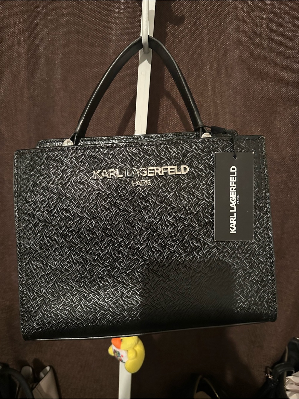Karl Lagerfeld Black Structured Leather Top-Handle Bag